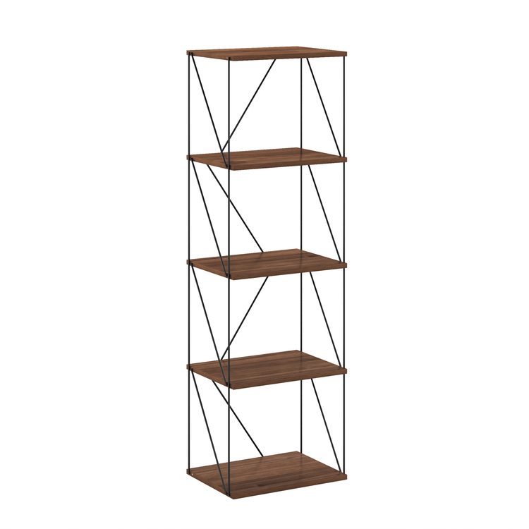Furinno Rata 5-Tier Industrial Multipurpose Flat Base Shelf Display Rack with Metal Frame, Narrow, Columbia Walnut image - 1