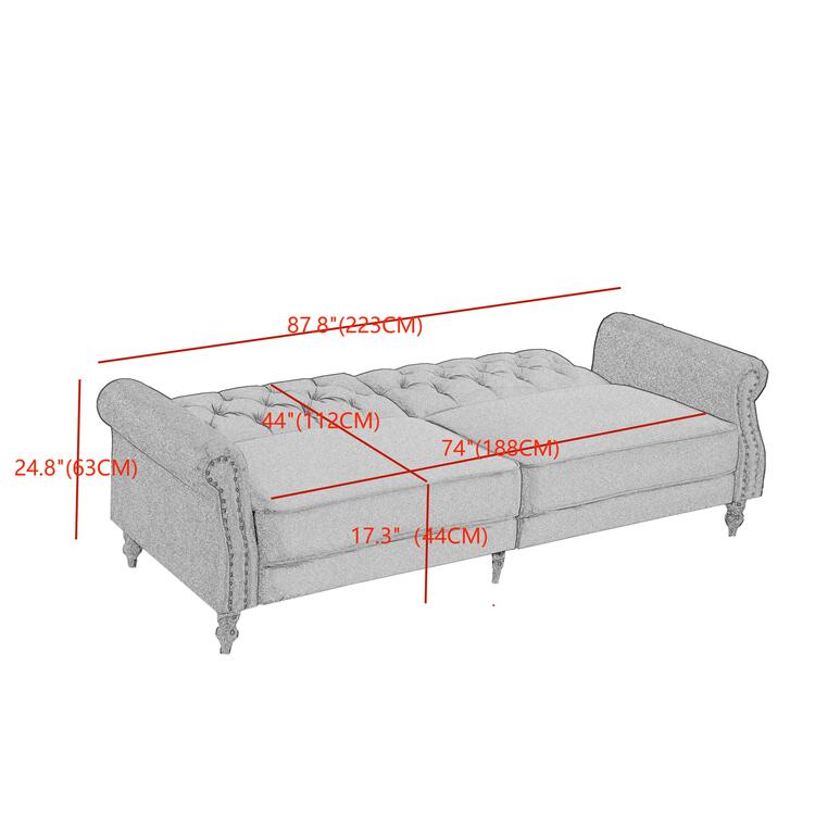 Legend Vansen 87.8 inchs Convertible Velvet Sofa Bed Sleeper Sofa Futon - Image 3