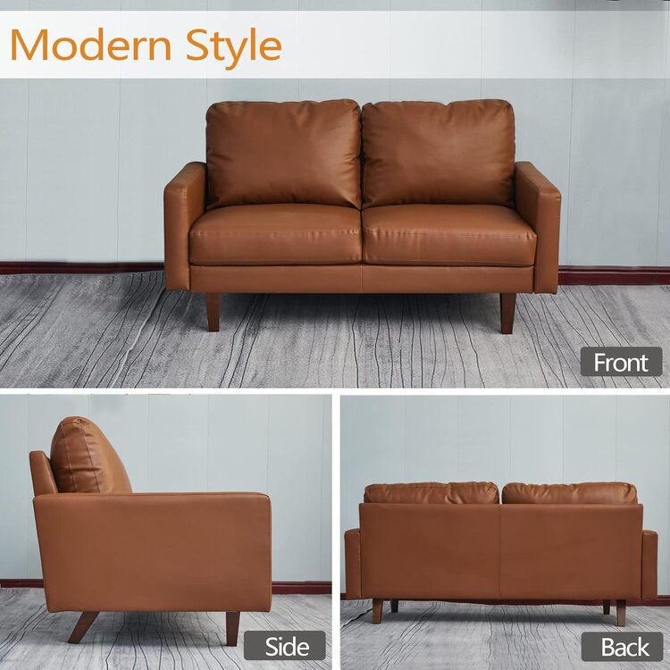 Modern Faux Leather Sofa with Wooden Legs - Living Room Couch - Image 4