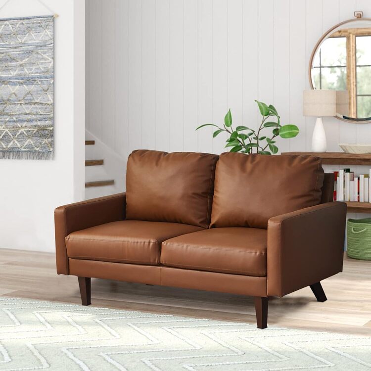 Modern Faux Leather Sofa with Wooden Legs - Living Room Couch - Image 6