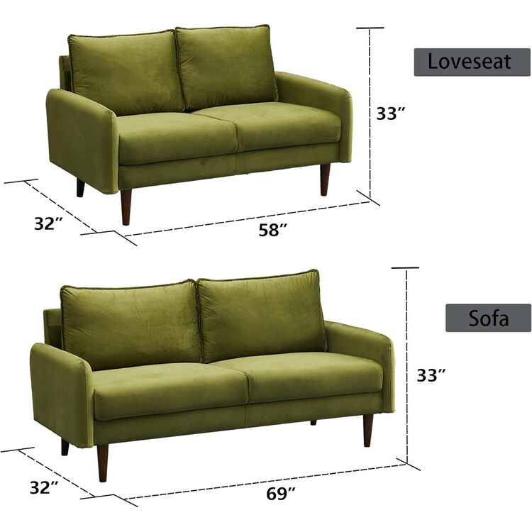Modern Velvet Sofa with Wooden Legs - Living Room Couch - Image 3