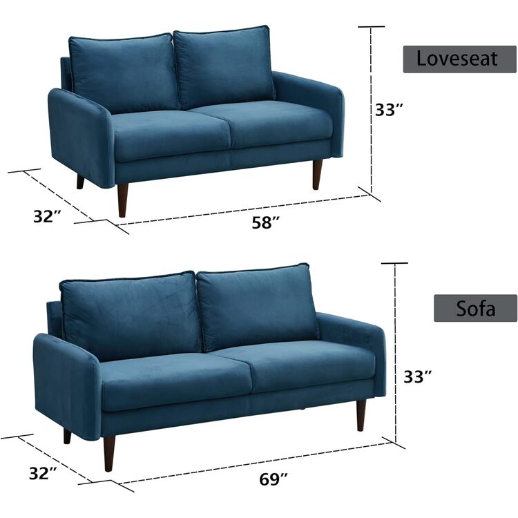 Modern Velvet Sofa with Wooden Legs - Living Room Couch - Image 3