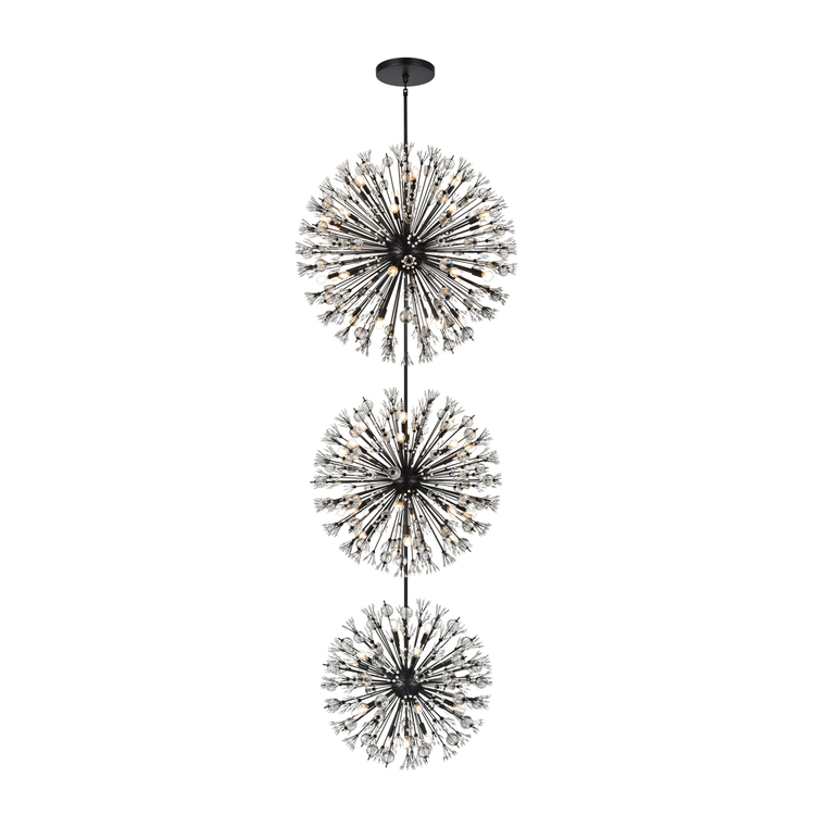 Vera 44 inch three tiers crystal starburst chandelier in black image - 1