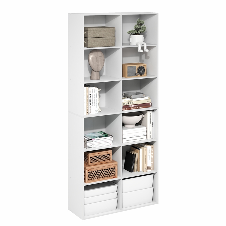 Furinno Basic 12-Cube Open Shelf Bookcase, Bookshelf, Storage Organizer, 12 x 32 x 71, White image - 1