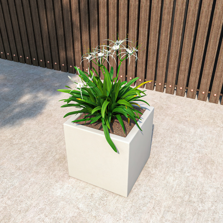 LeisureMod Fern Series Poly Stone Planter 15" Cube - Thumbnail 2