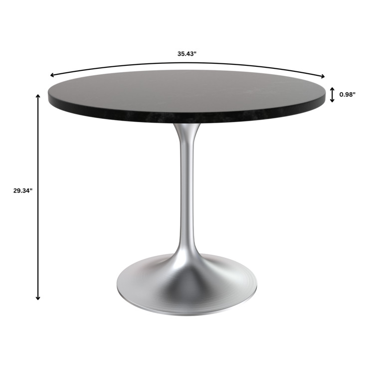 LeisureMod Verve Collection 36" Round Dining Table, Brushed Chrome Base with Black MDF Top - Image 7