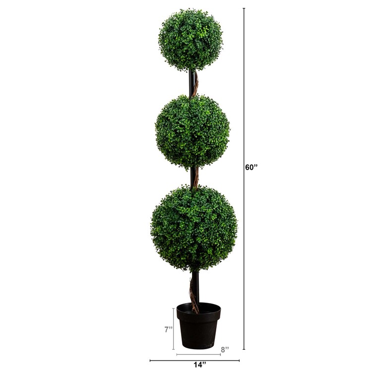 Nearly Natural 5ft. Artificial Triple Ball Boxwood Topiary Tree (Indoor/Outdoor) - Image 2