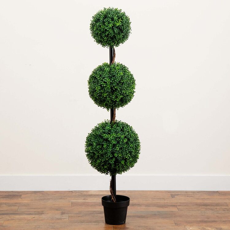 Nearly Natural 5ft. Artificial Triple Ball Boxwood Topiary Tree (Indoor/Outdoor) - Image 6