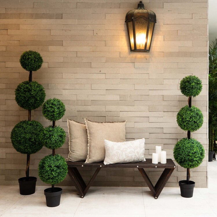 Nearly Natural 5ft. Artificial Triple Ball Boxwood Topiary Tree (Indoor/Outdoor) - Image 7