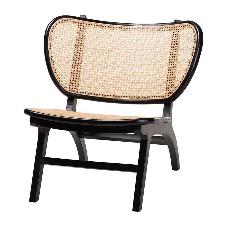 bali & pari Brisbane Bohemian Black Mahogany Wood and Woven Rattan Accent Chair image - 1