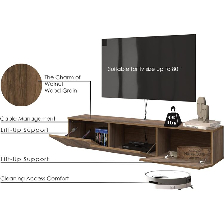 Atelier Mobili Floating TV Stand - Modern Walnut Entertainment Center - Image 6