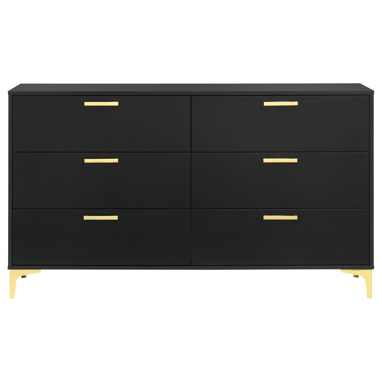 modern black dresser set FOA Loomier 2-Piece 6-Drawer Solid Wood Dresser and Mirror Set in Black