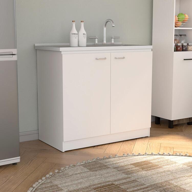 TUHOME Utility Sink with Cabinet - Napoles White Wash Basin - Image 2