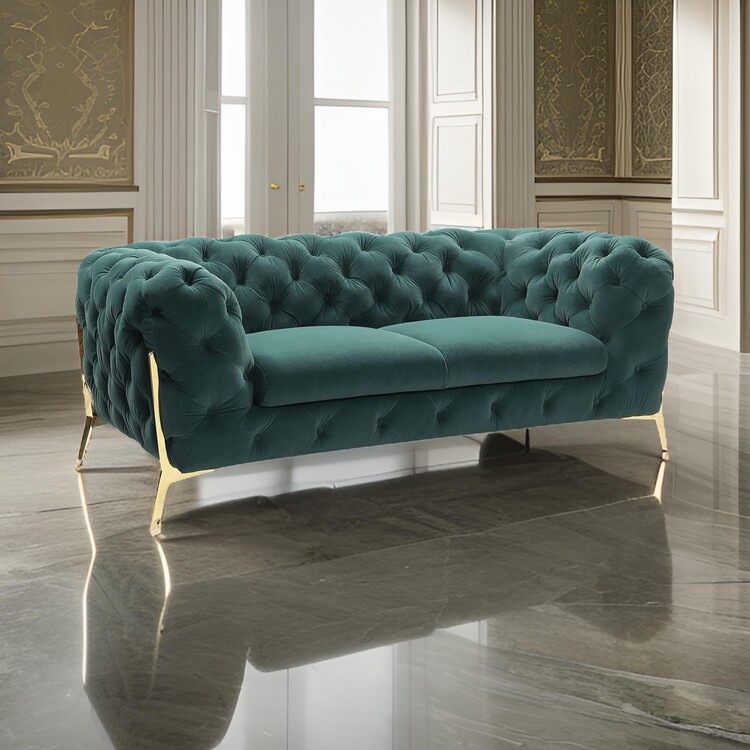 Emerald Green Button Tufted Loveseat