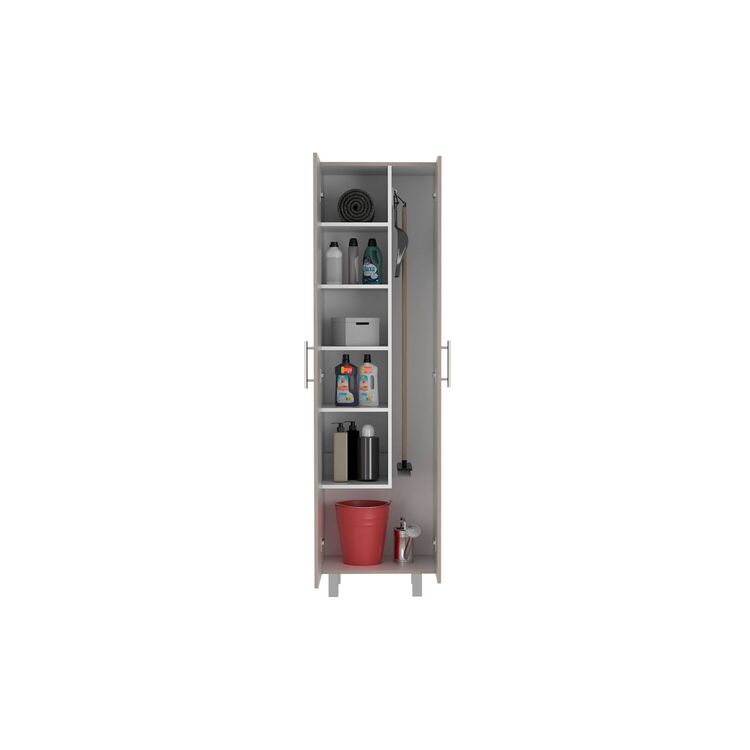 FM FURNITURE Norway Broom Closet Pantry, Five Shelves, Double Door Cabinet, Four Legs - Image 6