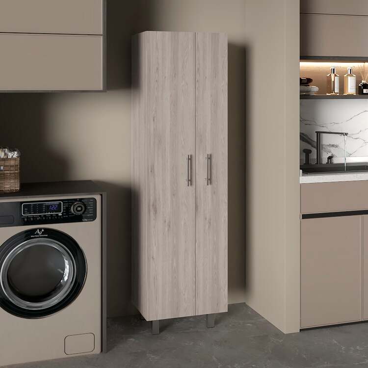 FM FURNITURE Norway Broom Closet Pantry, Five Shelves, Double Door Cabinet, Four Legs - Image 7