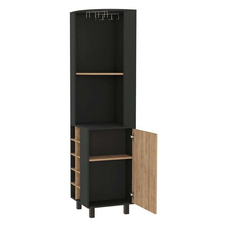 FM FURNITURE Leah Corner Bar Cabinet, Two Shelves, Ten Built-in Wine Rack, Single Door Cabinet, Two Interior Shelves - Image 4