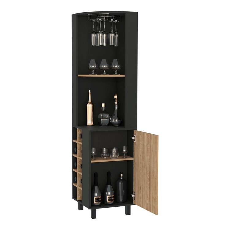 FM FURNITURE Leah Corner Bar Cabinet, Two Shelves, Ten Built-in Wine Rack, Single Door Cabinet, Two Interior Shelves - Image 6
