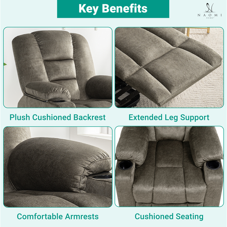 Naomi Home Doris Plush Power Lift Chair Recliner With Massage And Heat