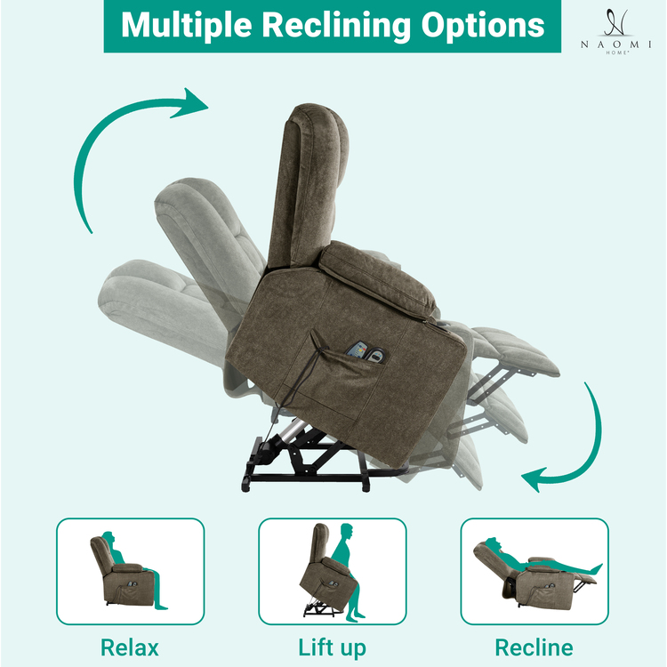 Naomi Home Doris Plush Power Lift Chair Recliner With Massage And Heat