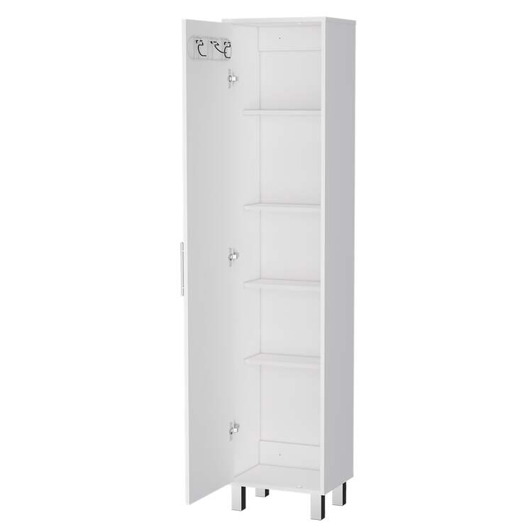 FM FURNITURE Lawen Tall Storage Cabinet, Single Door, 3 Broom Hangers - Image 5