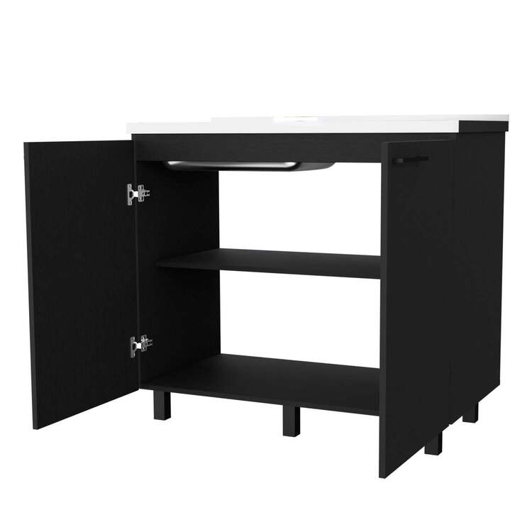 FM FURNITURE Oklahoma 2 Utility Sink & Cabinet, Interior Shelf, Stainless Steel Countertop - Image 6