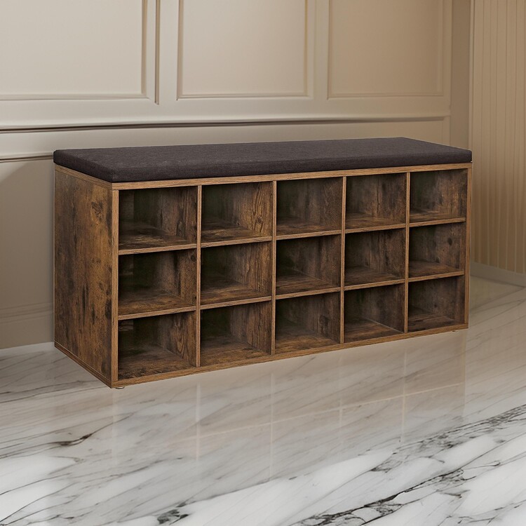 solid wood entryway bench with shoe storage