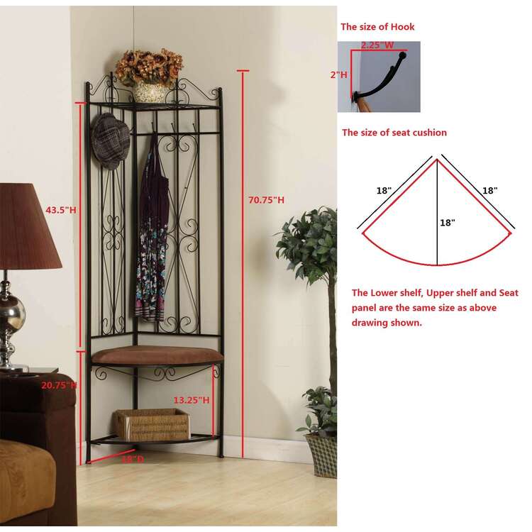 Room Designs Corner Hall Tree - Black & Brown Finish - OJCommerce.com