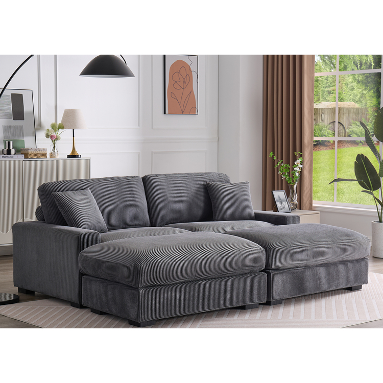 Oversized Loveseat Sectional Sofa with 2 Movable Ottomans
