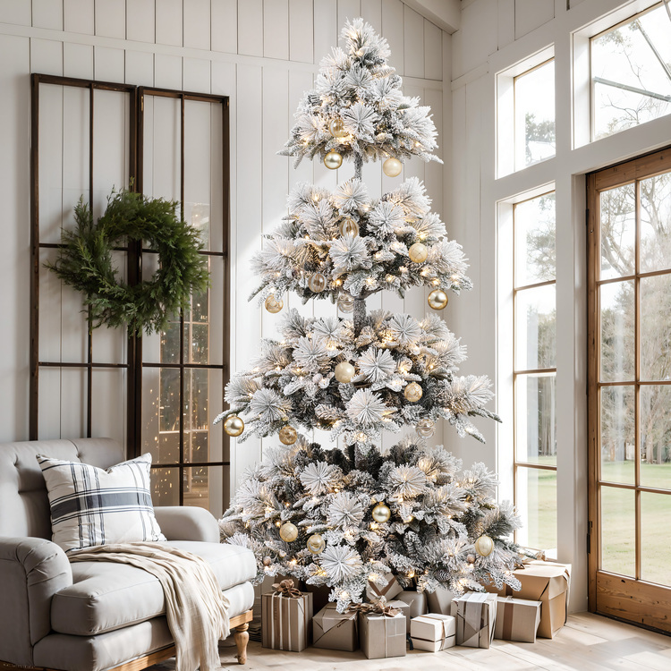 Luxen Home Flocked Christmas Tree - 7.5ft Pre-Lit Pine Tree - Image 3