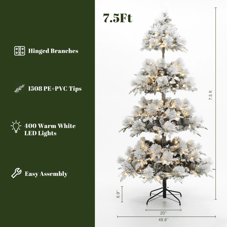 Luxen Home Flocked Christmas Tree - 7.5ft Pre-Lit Pine Tree - Image 9