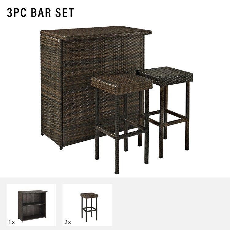 Outdoor Brown Wicker Bar Set