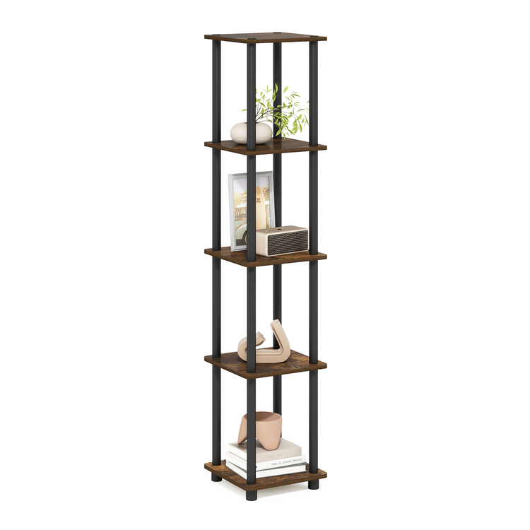 Furinno Turn-N-Tube 5-Tier Corner Square Rack Display Shelf, Amber Pine ...