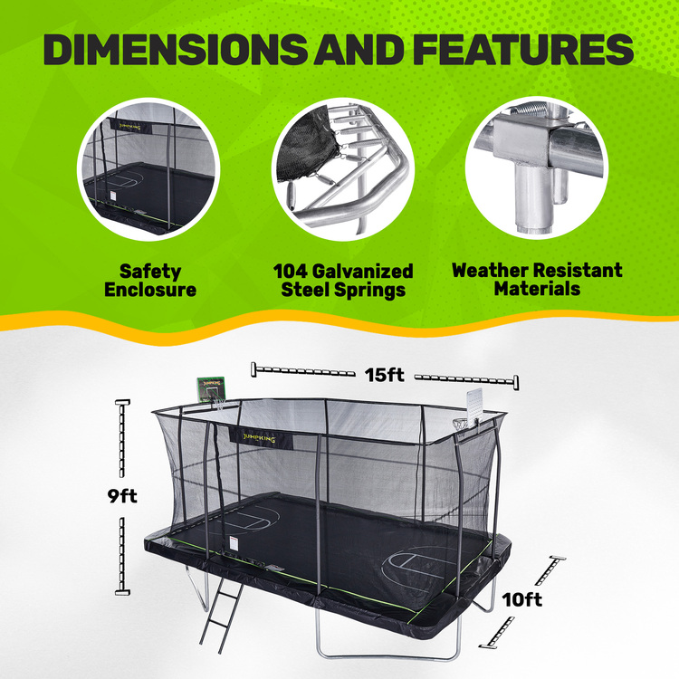 Jumpking 10x15ft Rectangular Trampoline with Basketball Hoop