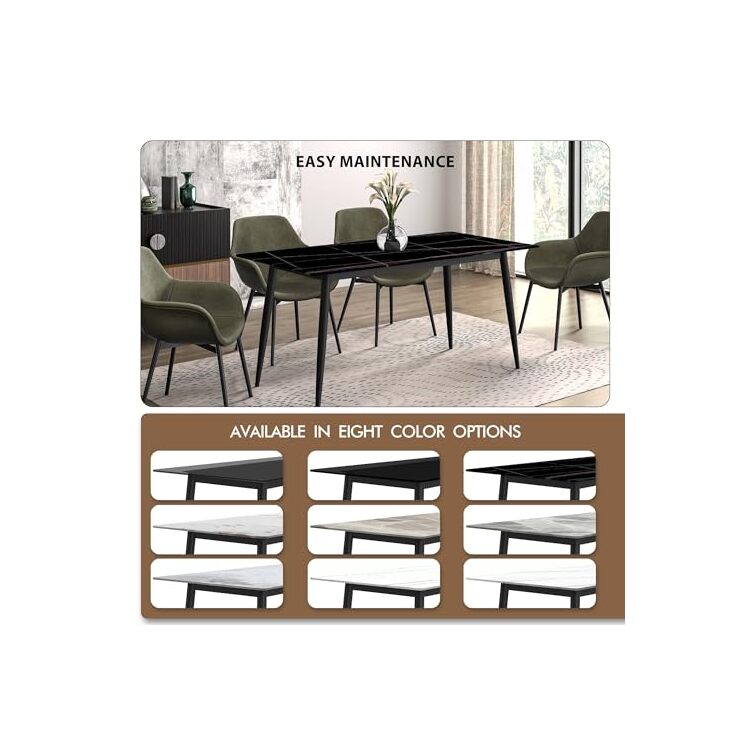 LeisureMod Zayle Series Modern Dining Table Black Base, With 71 Black ...