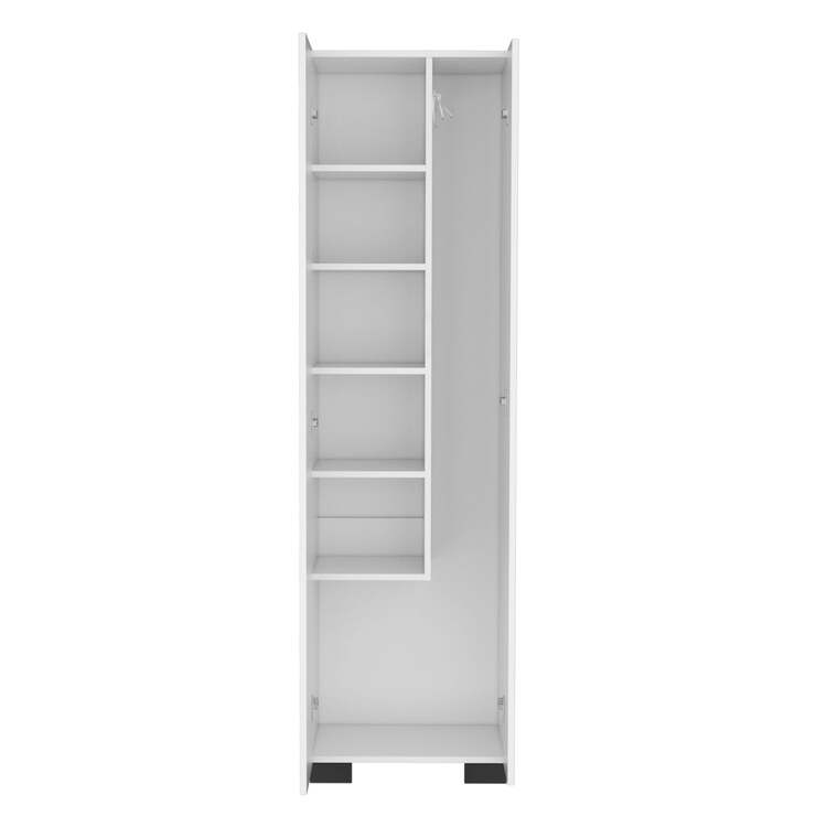 DEPOT E-SHOP Broom Cabinet with Shelves & Hangers - White Storage Organizer - Image 4