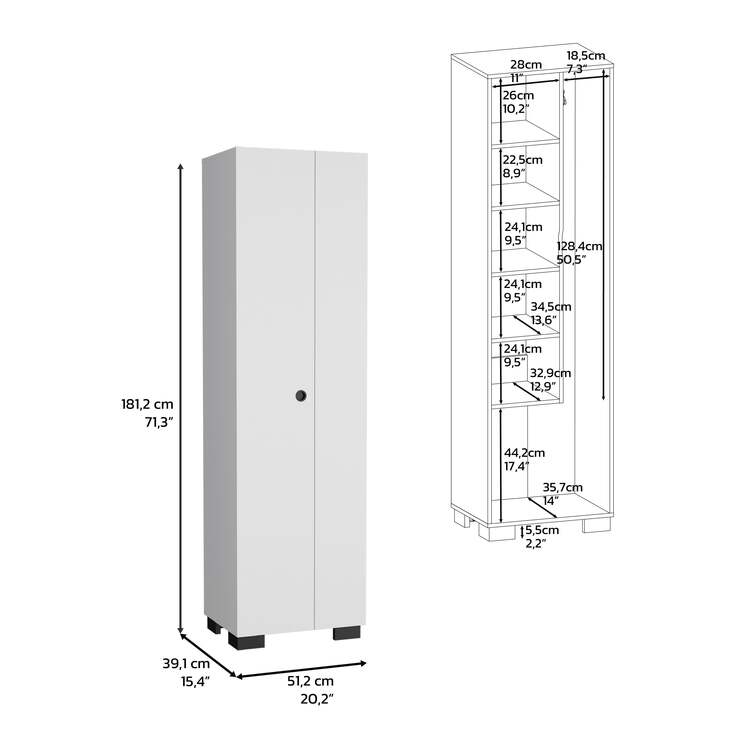 DEPOT E-SHOP Broom Cabinet with Shelves & Hangers - White Storage Organizer - Image 5