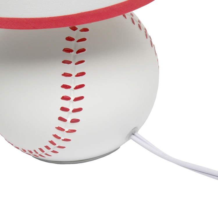 Simple Designs 10.7" SportsLite Mini Baseball Table Lamp for Kids Room, Mancave, White and Red - Image 2
