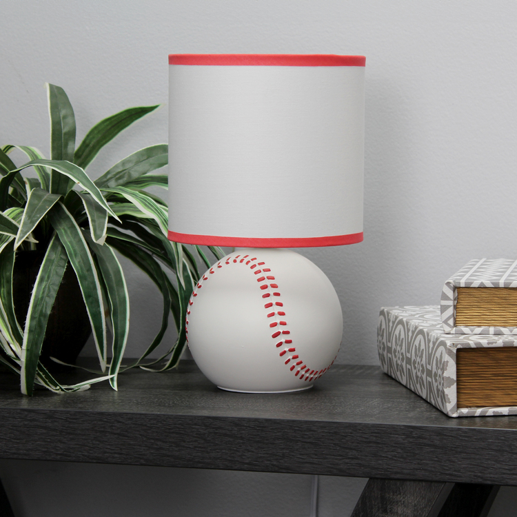 Simple Designs 10.7" SportsLite Mini Baseball Table Lamp for Kids Room, Mancave, White and Red - Image 3