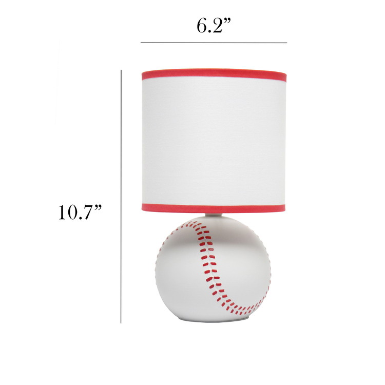 Simple Designs 10.7" SportsLite Mini Baseball Table Lamp for Kids Room, Mancave, White and Red - Image 5