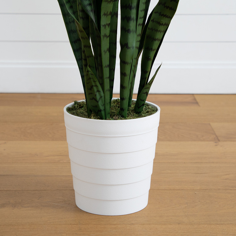 Nearly Natural 5ft. UV Resistant Artificial Sansevieria Plant in White Decorative Planter (Indoor/Outdoor) - Image 5