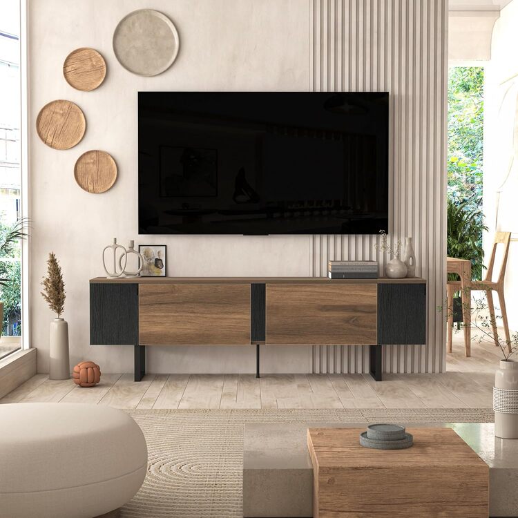 Atelier Mobili Mid Century Modern TV Stand - Walnut & Black Entertainment Center - Image 2