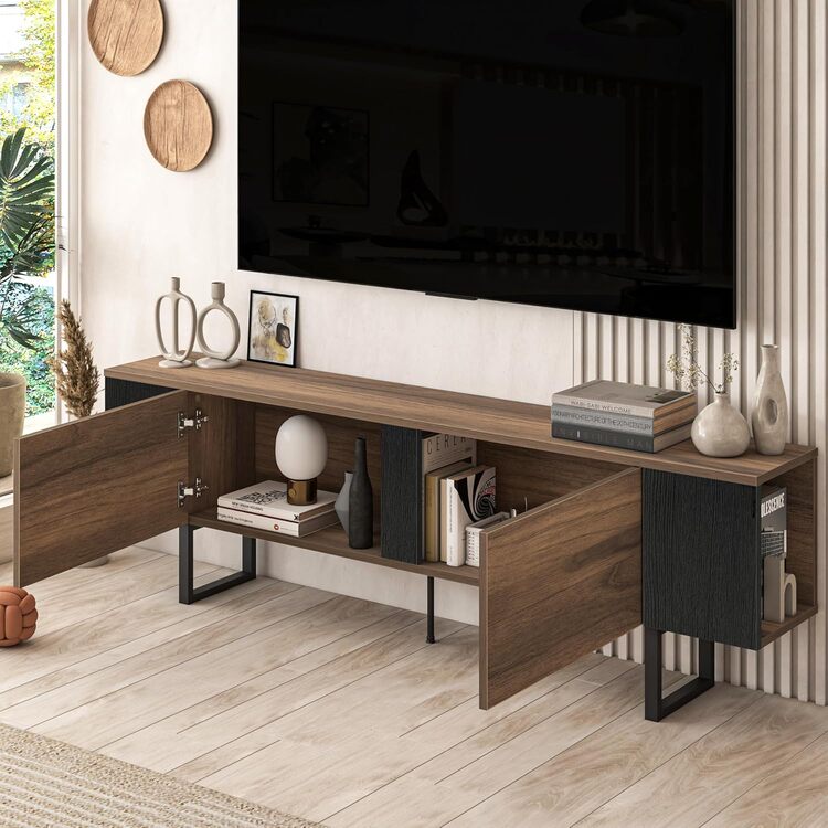 Atelier Mobili Mid Century Modern TV Stand - Walnut & Black Entertainment Center - Image 3