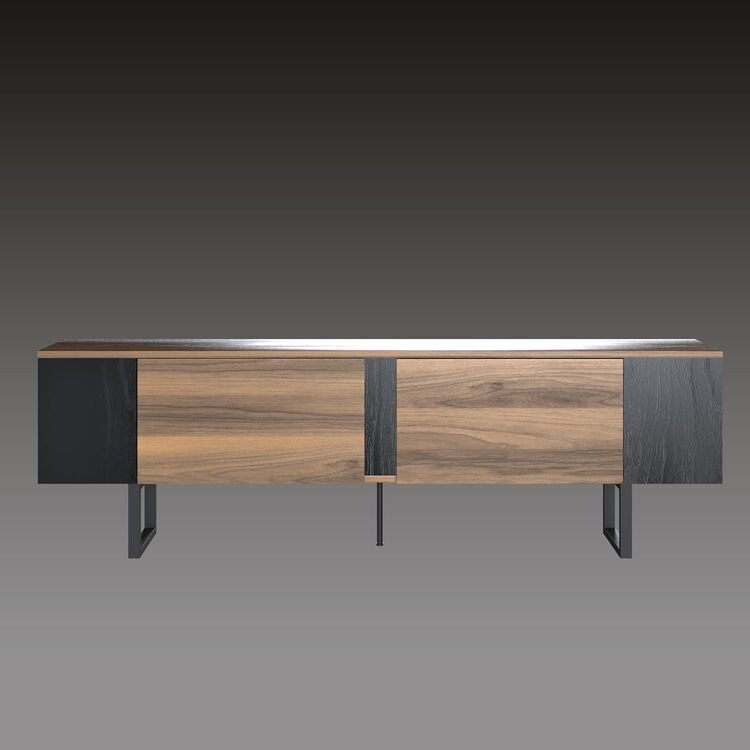 Atelier Mobili Mid Century Modern TV Stand - Walnut & Black Entertainment Center - Image 6