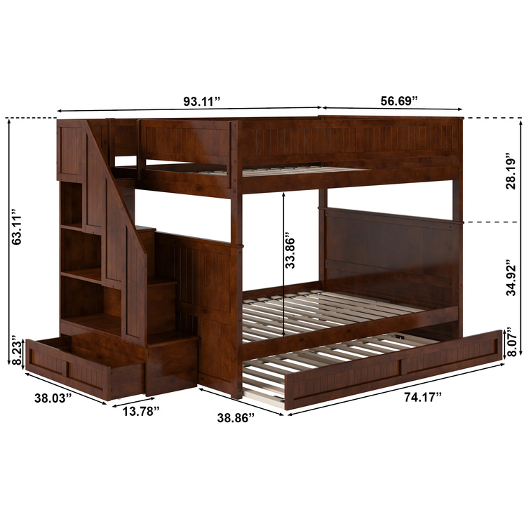 AFI, Dover Full over Full Staircase Bunk Bed with Storage Drawer & Twin ...