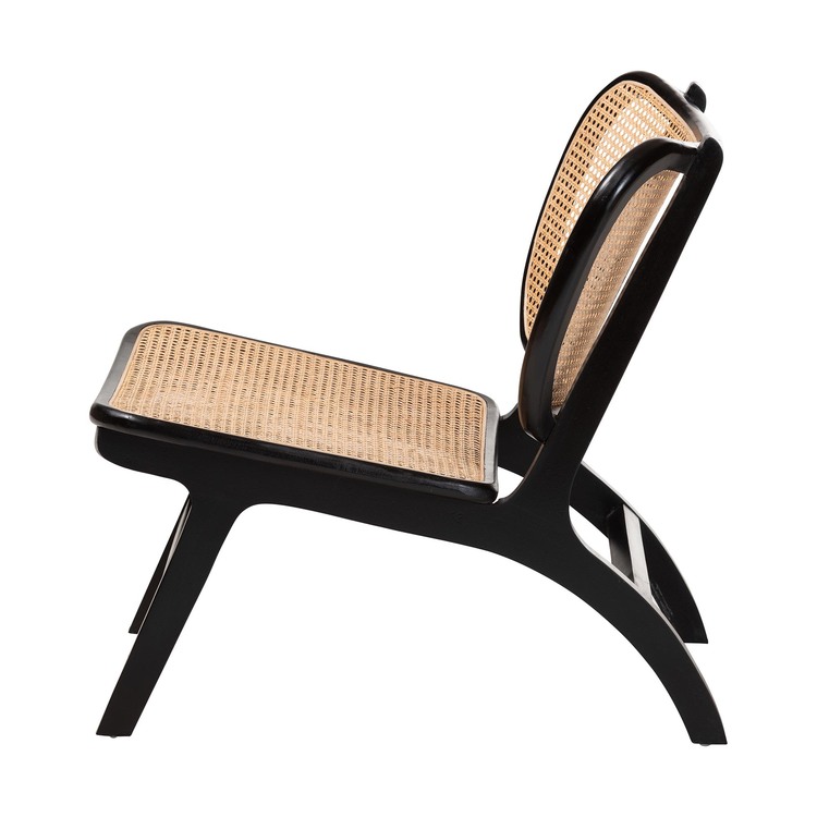 Wood and Woven Rattan Accent Chair
