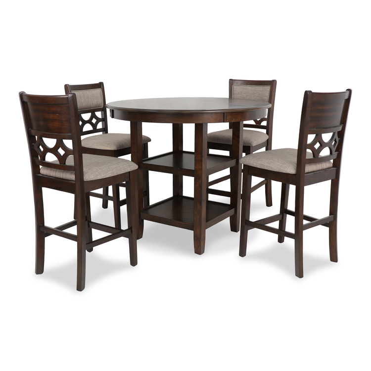 New Classic Furniture Mitchell 5-Piece Wood Round Counter Dining Set, 1 Counter Dining Table And 4 Chairs, 42 Inch, Brown Cherry - Image 2
