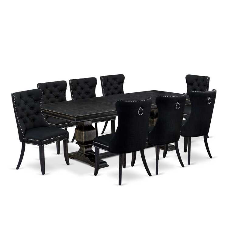 Modern Kitchen Table Set with 8 Chairs - Black Linen Fabric ...
