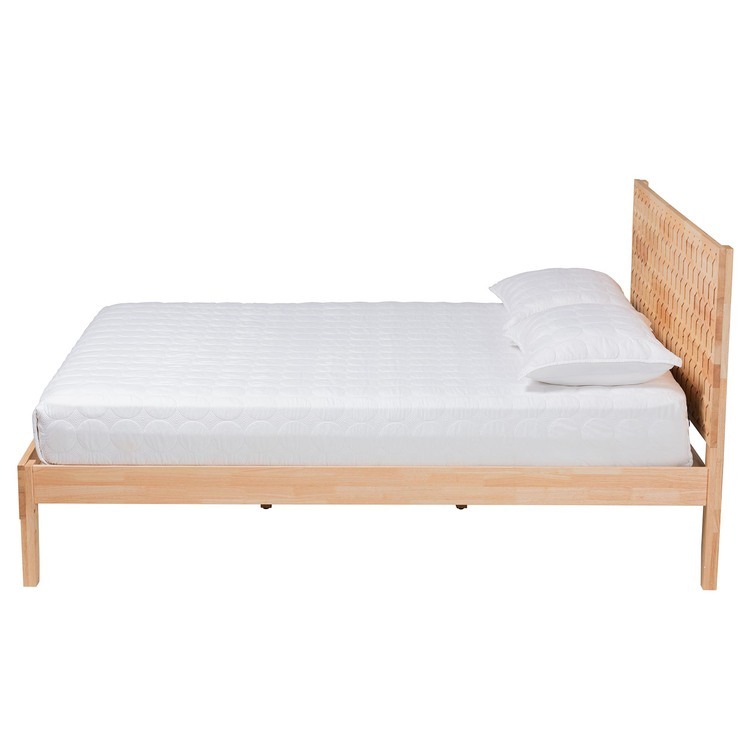 Japandi Platform Bed Frame, Honeycomb Carved Wood Bed
