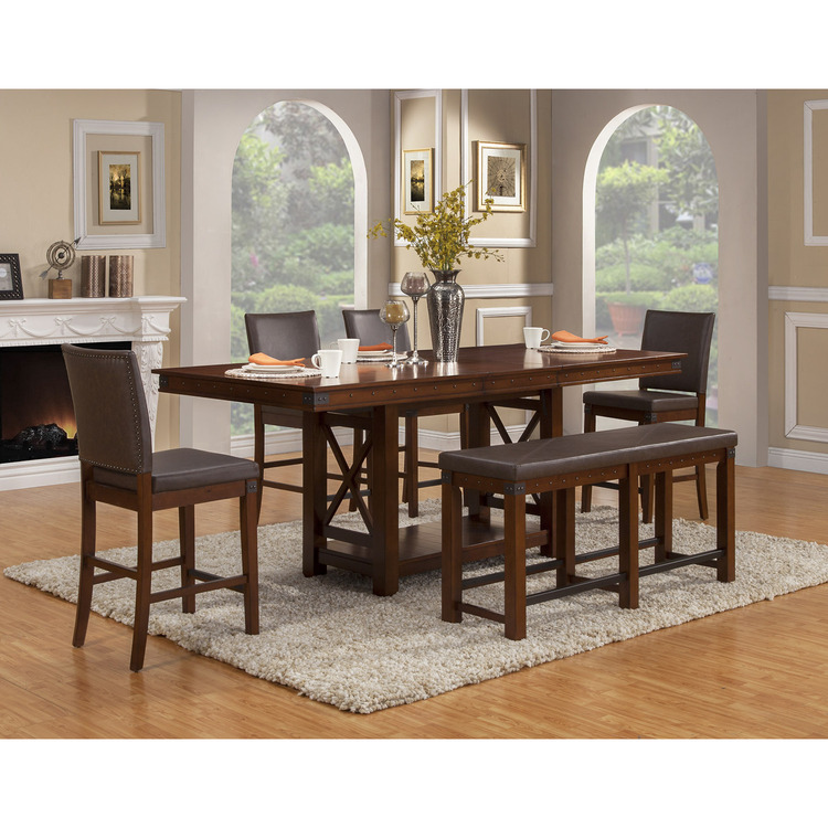 Alpine Furniture Artisan Extension Counter Height Dining Table, Pecan